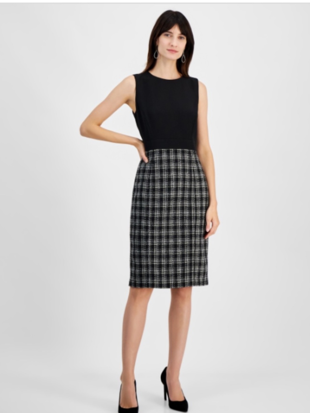 Kasper Women's Mixed-Media Tweed Sheath Dress,  Size 10  - Black